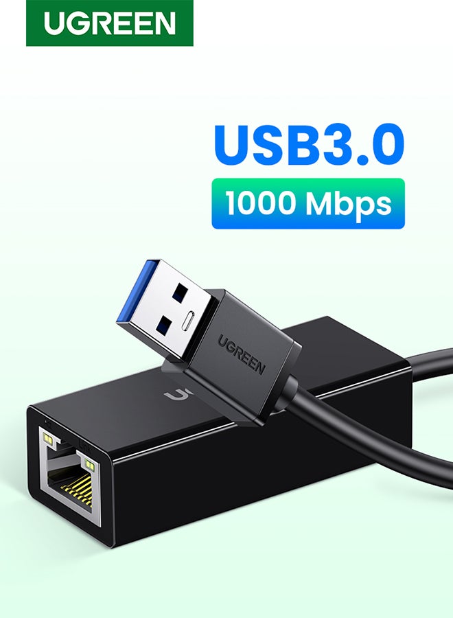 Ugreen USB 3.0 Ethernet Adapter USB to RJ45 Network 1000Mbps Gigabit LAN Ethernet Internet Adapter Compatible with MacBook, PC, Switch, Surface, Chromebook, Windows 11/10/8.1/8/7, MAC OS, IOS, Linux Black