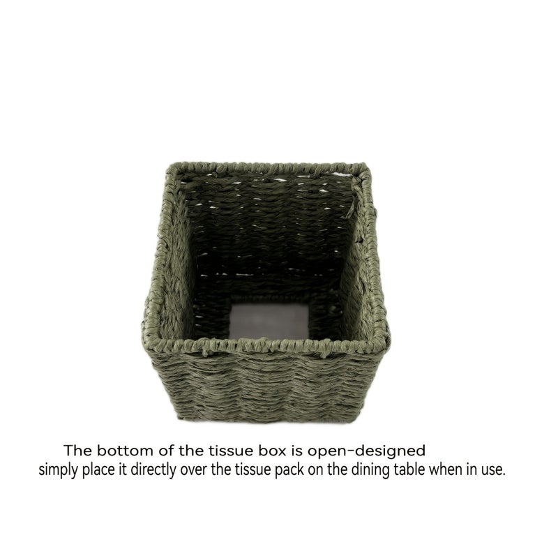 Handwoven Green Iron Frame Square Tissue Box Storage Organizer For Home - Image 5