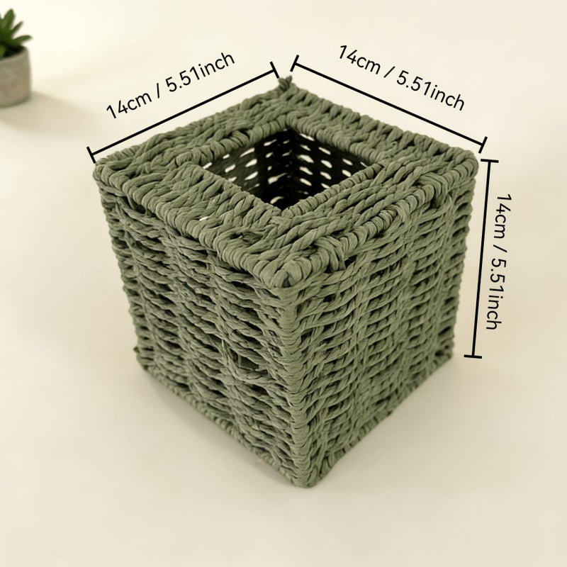 Handwoven Green Iron Frame Square Tissue Box Storage Organizer For Home - Image 2