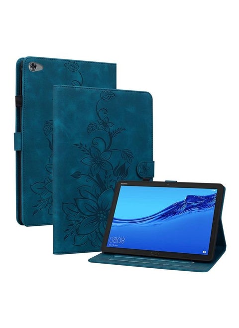 Huawei MediaPad M5 Lite 10 C5 10.1 Lily Embossed Leather Tablet Case Dark Blue