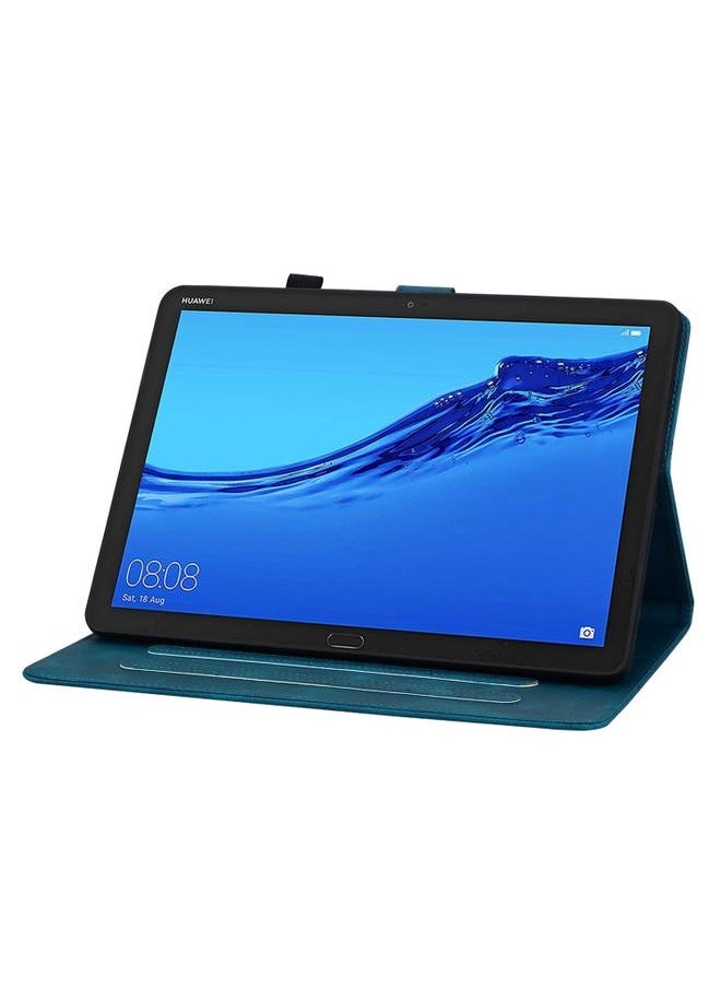 Green Tiger - Huawei MediaPad M5 Lite 10 C5 10.1 Lily Embossed Leather Tablet Case Dark Blue - Image 1