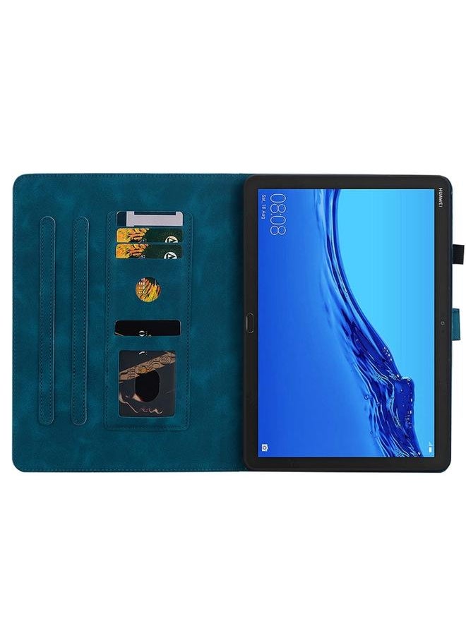Green Tiger - Huawei MediaPad M5 Lite 10 C5 10.1 Lily Embossed Leather Tablet Case Dark Blue - Image 1