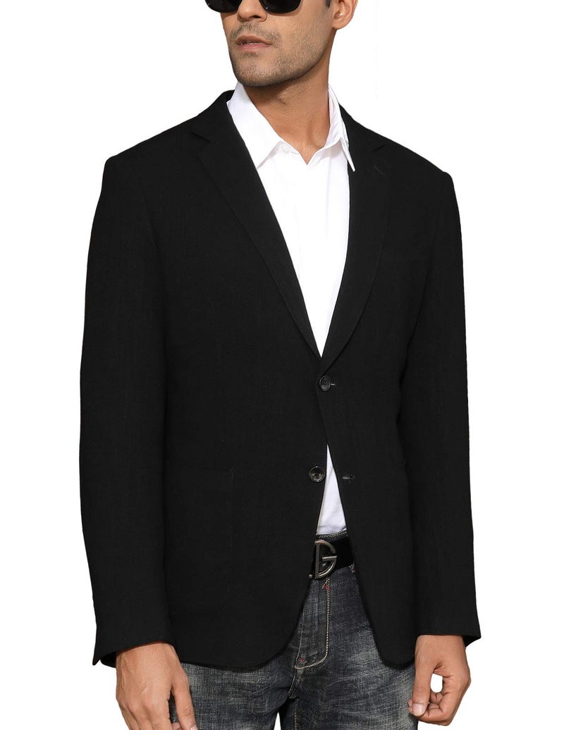 PJ PAUL JONES Mens Blazer Jacket Two Button Casual Sport Coat Lightweight Dress Blazer Fashion Black - Image 1