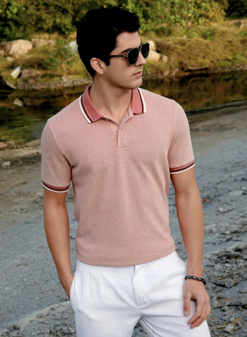 Men's Brick Brown Duo-Hue Knit Polo T-Shirt