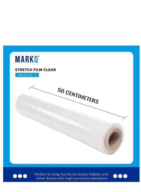 [1 Roll] Clear Stretch Film Wrap - 500mm Heavy Duty Plastic Shrink Wrap for Pallet Wrap, Packing, Moving and Packaging - Cling Wrap