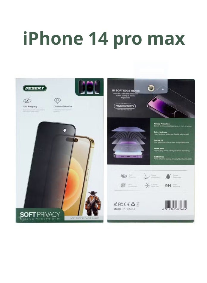 Desert Diamond Hardness Soft Privacy Screen Protector for iPhone 14 PRO MAX, Anti-Spying - Image 4