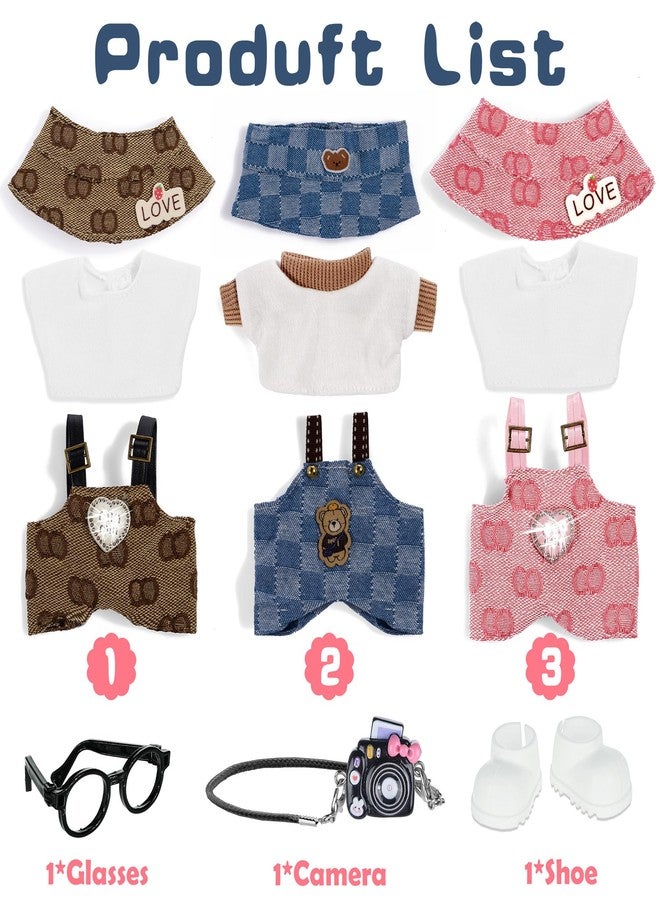 iBayda Total 3 Sets Doll Clothes Accessories for 17cm Dolls Include: 3 Hats, 3 Tops, 3 Rompers, 1 Bag, 1 Glasses and 1 Shoes- Soft & Stylish Costume Accessories (Doll Not Icluded) - Image 2