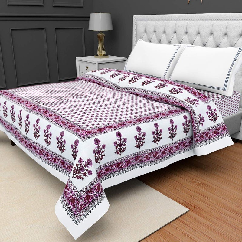 SVT Traditional Famous Jaipuri Beautiful Floral Print in White & Pink Jaipuri Rajai/Razai/Quilt King Size/King Size Bed Quilt/Comforter/AC Quilt/AC Comforter - Image 1