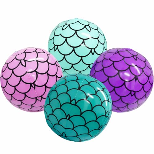 4E's Novelty Mermaid Beach Balls 4 Pack Mermaid Party Favors Mermaid Party Decorations for Girls Mermaid Birthday Party Supplies Under The Sea Themed Party Decor Gifts for Girls Pool Party - Image 1