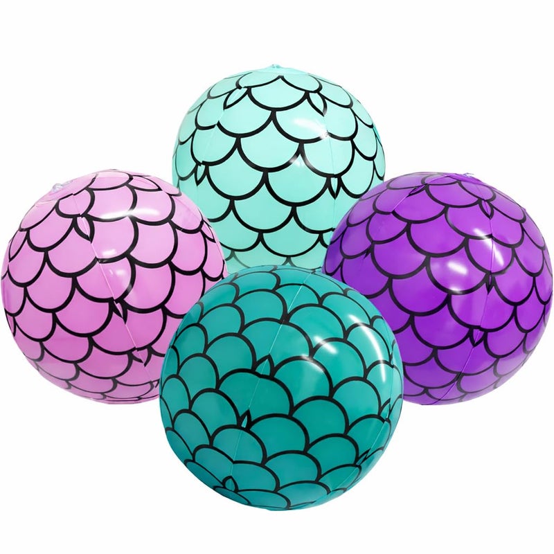 4E's Novelty Mermaid Beach Balls 4 Pack Mermaid Party Favors Mermaid Party Decorations for Girls Mermaid Birthday Party Supplies Under The Sea Themed Party Decor Gifts for Girls Pool Party - Image 2