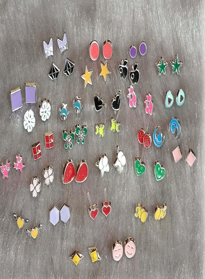 DENICRAAS Beautifull Multi Shape Colorfull Stud Earring for Girl pack of 30 - Image 2