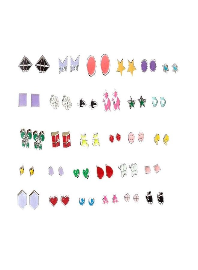 DENICRAAS Beautifull Multi Shape Colorfull Stud Earring for Girl pack of 30 - Image 1