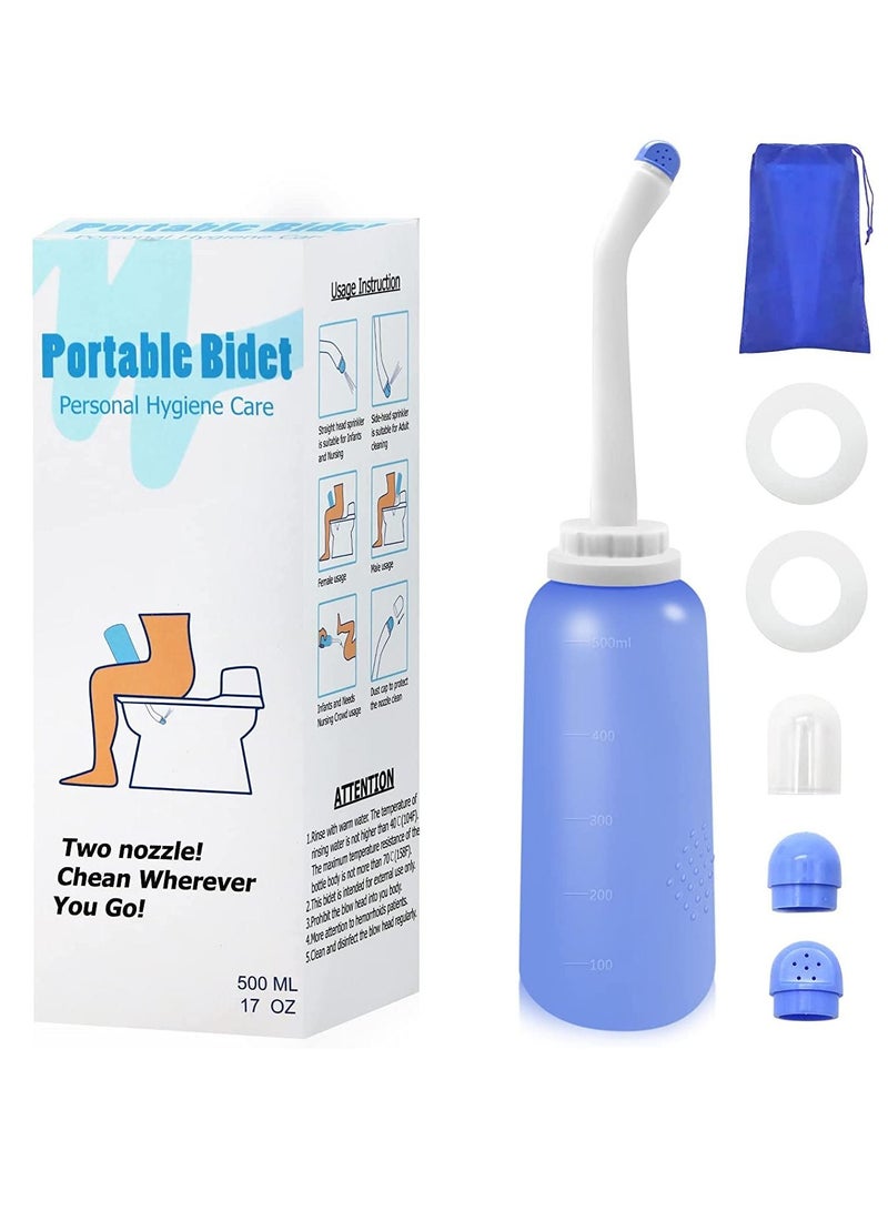 Peri Bottle Travel Shattaf, Portable Travel Bidet with Carry Bag,TPE Material Can Be Boiled, 500ml Capacity with 2 Sealing Ring,Essentials for Postpartum Perineal Care,Hemorrhoid Treatment,New Baby - Image 1