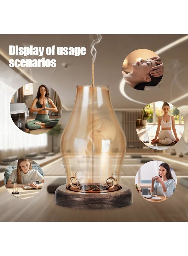 Baroin Glass Incense Holder for Sticks, Wooden Incense Stick Holder with Ash Catcher, Modern Insence-Stick Holder, Multi-Functional No Mess Incent Holder for Yoga Spa Meditation Home Zen Decor (Amber) - Image 4