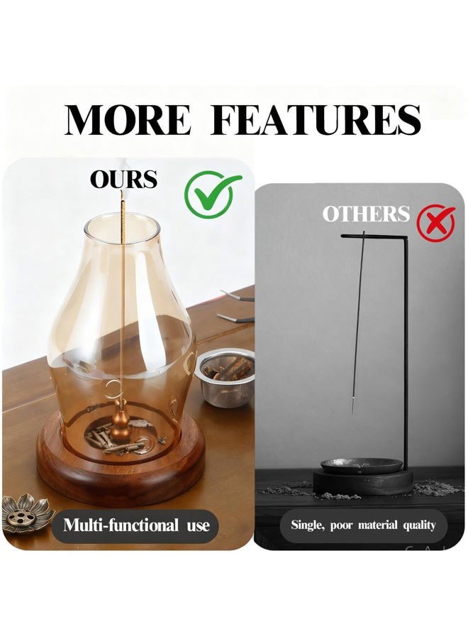 Baroin Glass Incense Holder for Sticks, Wooden Incense Stick Holder with Ash Catcher, Modern Insence-Stick Holder, Multi-Functional No Mess Incent Holder for Yoga Spa Meditation Home Zen Decor (Amber) - Image 5