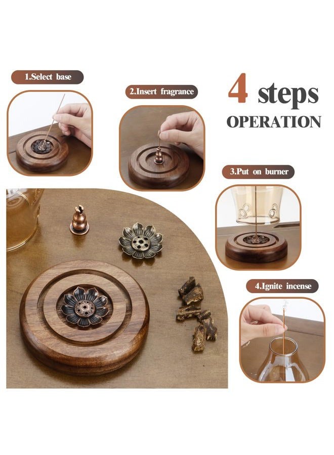 Baroin Glass Incense Holder for Sticks, Wooden Incense Stick Holder with Ash Catcher, Modern Insence-Stick Holder, Multi-Functional No Mess Incent Holder for Yoga Spa Meditation Home Zen Decor (Amber) - Image 2