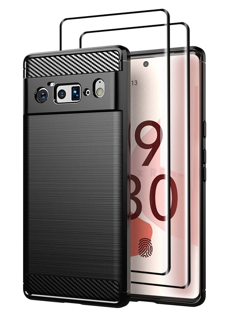 CATANES 3 Packs For Google Pixel 6 Pro Case Cover and 2 Screen Protectors Soft TPU Bumper Protective Back Case Black - Image 2