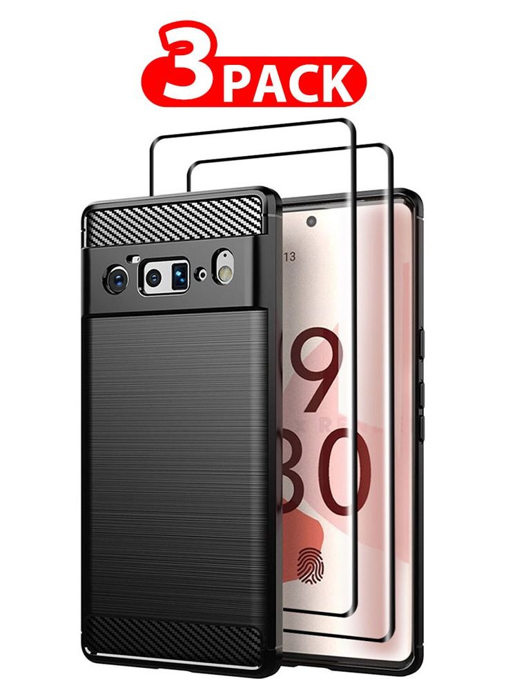 CATANES 3 Packs For Google Pixel 6 Pro Case Cover and 2 Screen Protectors Soft TPU Bumper Protective Back Case Black - Image 1
