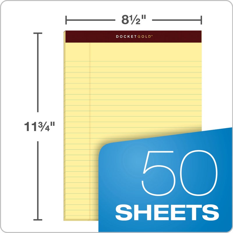 TOPS Docket Gold Writing Pads, 8-1/2" x 11-3/4", Legal Rule, Canary Paper, 50 Sheets, 6 Pack (99707), Original Version - Image 2