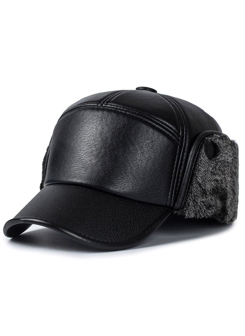 Generic - Middle-aged and elderly hat mens winter PU baseball cap warm ear protection cap waterproof old mans father hat factory direct sales Grey Grey - Image 1