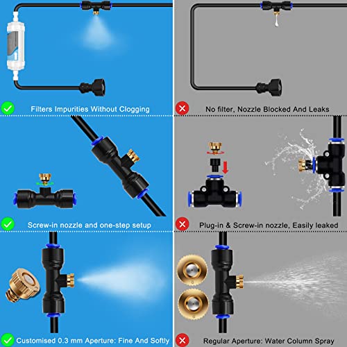 Signice Misting System with Water Filter - Upgraded Signice 26 Ft (8M) Line & 7 Brass Mist Nozzles Outdoor Misters for Patio Cooling Mister Systems Kit for Outside Garden Backyard Greenhouse (Black) - Image 3