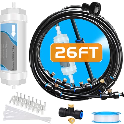 Signice Misting System with Water Filter - Upgraded Signice 26 Ft (8M) Line & 7 Brass Mist Nozzles Outdoor Misters for Patio Cooling Mister Systems Kit for Outside Garden Backyard Greenhouse (Black) - Image 1