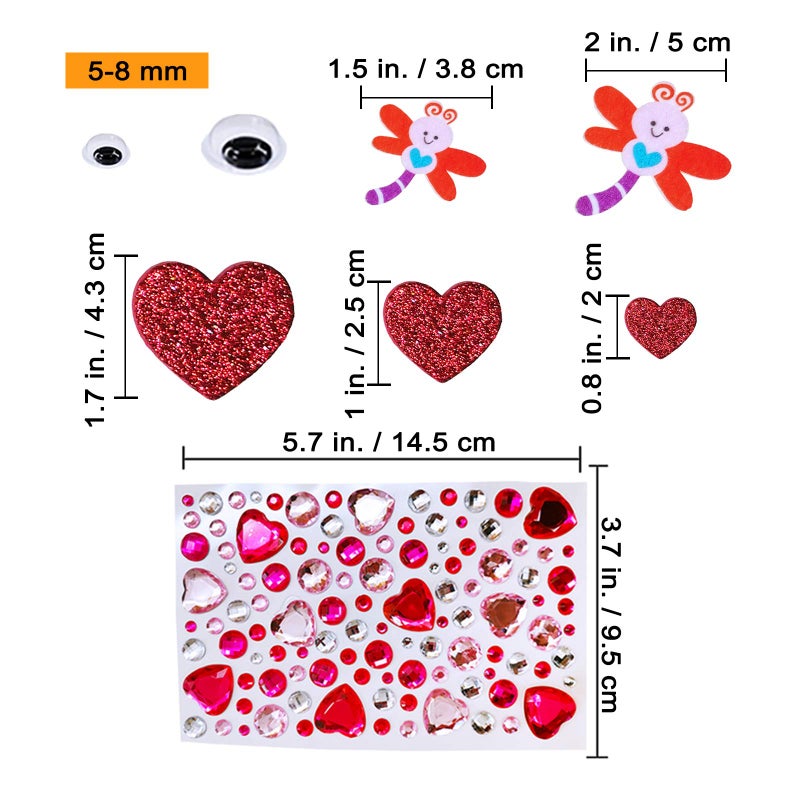 Winlyn Assorted Valentine's Day Craft Stickers - Heart, Cupcake, Owl, Bee Shaped Cutouts - Felt & Foam Stickers for Kids Scrapbooking Cards Decoration - Image 2