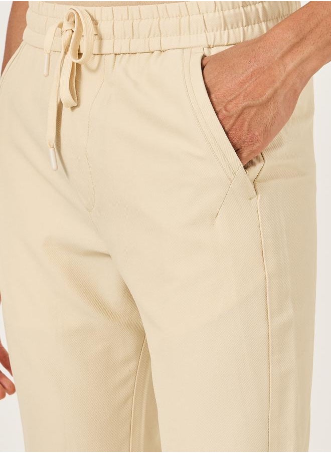 Fort Collins Men Beige Solid Straight Leg Pants with Drawstring Waist  - Image 3