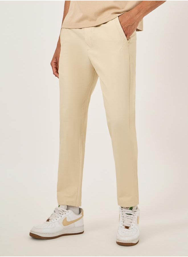 Fort Collins Men Beige Solid Straight Leg Pants with Drawstring Waist  - Image 2