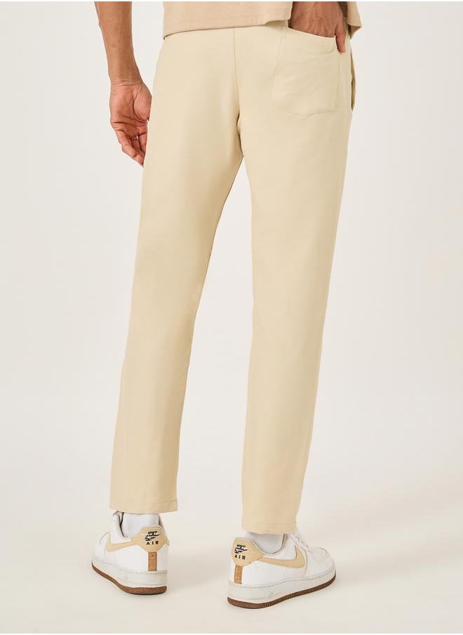 Fort Collins Men Beige Solid Straight Leg Pants with Drawstring Waist  - Image 4
