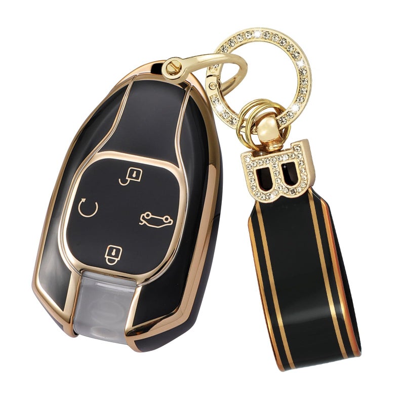 KUNIO TPU Customizable Car Key Fob Cover Case Fit for Trumpchi GAC Motor GN8 2025 Empow J11 J12 J13 GS8 GM6 GS3 2024 GS4 2023 GS5 GA6 Keychain Key Holder Accessories 4 Button A Black