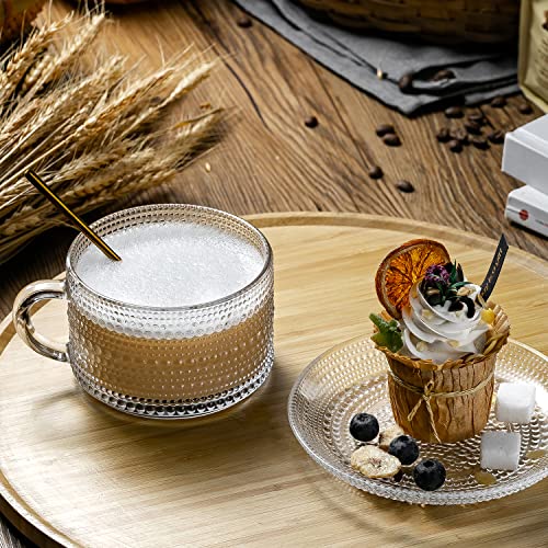 Gezzeny Vintage Coffee Mugs with Saucers 14 Oz Set of 2 Embossed Glass Cups, Tea Cups, Glass Coffee Cups for Cappuccino, Latte,Cereal, Beverage Birthday Valentine's Day Gifts - Image 5