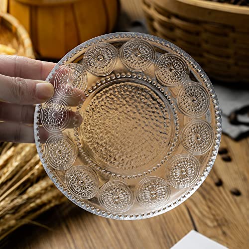 Gezzeny Vintage Coffee Mugs with Saucers 14 Oz Set of 2 Embossed Glass Cups, Tea Cups, Glass Coffee Cups for Cappuccino, Latte,Cereal, Beverage Birthday Valentine's Day Gifts - Image 4