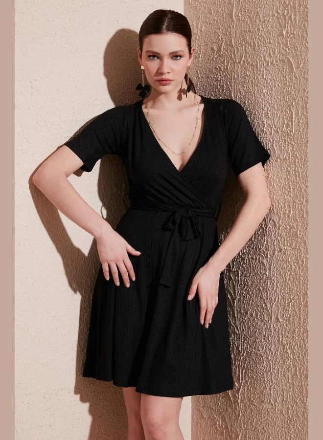 Lela Lela Waist-Tied Double-Breasted Ribbed Dress Women's DRESS 5864505Y6