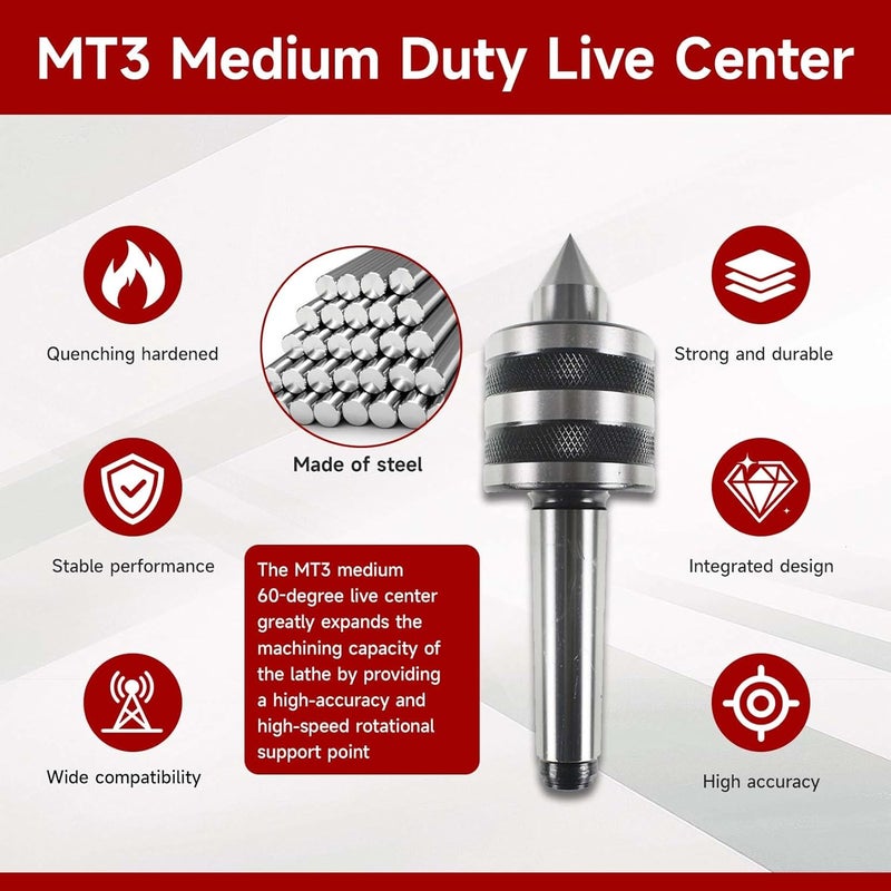 findmall MT3 Medium Duty Live Center 60 Degree Live Tailstock Center Fit for CNC Lathes, Ordinary Manual Lathes and High-Speed Lathes - Image 4