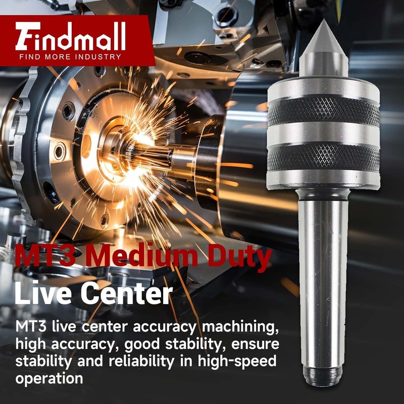 findmall MT3 Medium Duty Live Center 60 Degree Live Tailstock Center Fit for CNC Lathes, Ordinary Manual Lathes and High-Speed Lathes - Image 2