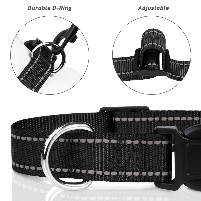 TagME Reflective Nylon Dog Collars, Adjustable Classic Pet Collar with Quick Release Buckle for Puppy, Black 3/8" Width - Image 3