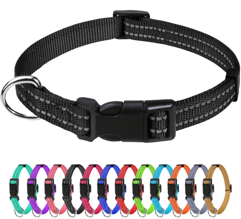 TagME Reflective Nylon Dog Collars, Adjustable Classic Pet Collar with Quick Release Buckle for Puppy, Black 3/8" Width - Image 1
