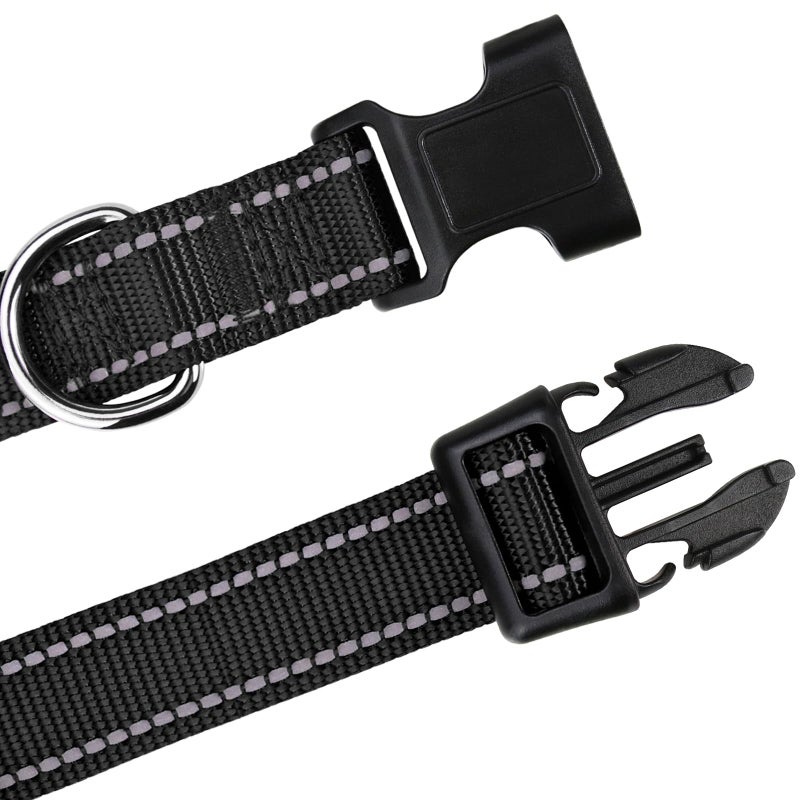 TagME Reflective Nylon Dog Collars, Adjustable Classic Pet Collar with Quick Release Buckle for Puppy, Black 3/8" Width - Image 4