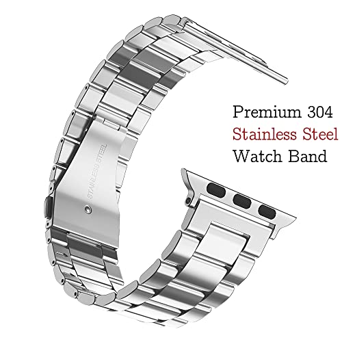 MRYUESG Compatible with Apple Watch Band and Case, Stainless Steel Metal Chain with TPU Cover, Smart-Watch Link Bracelet Strap, Wrist-Band for i-Watch Series 9 8 7 6 5 4 3 2 1 SE, 45mm 44mm 42mm, Silver - Image 4