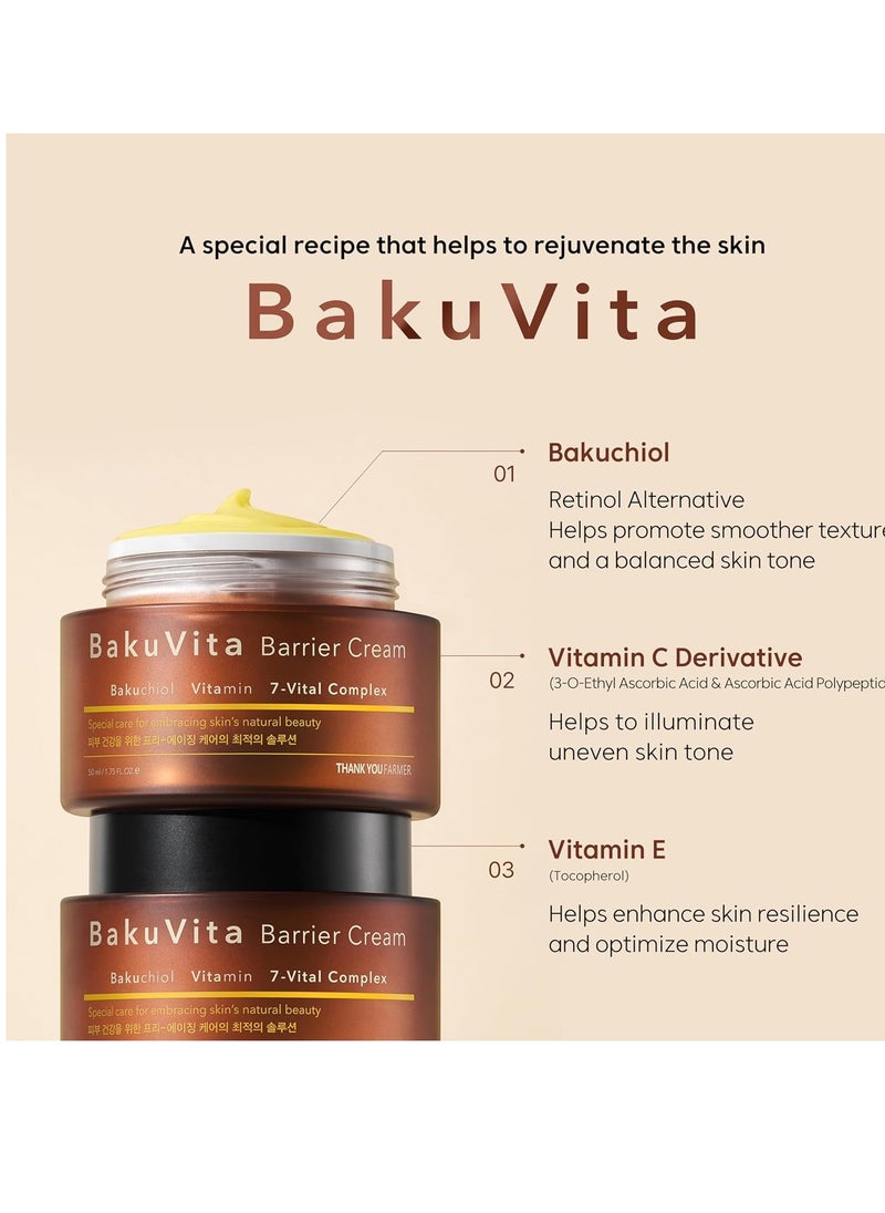 THANKYOU FARMER THANKYOU FARMER BakuVita Barrier Cream - Bakuchiol Cream, Day & Night Korean Moisturizer, Bakuchiol Retinol Alternative, Vitamin C + E Korean Serum, Pore Care, Firming, Vegan 1.75 fl oz (50ml) 