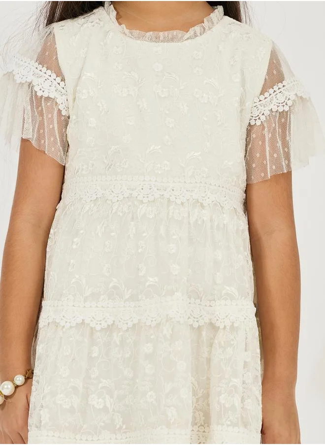 ستايلي Lace Detail Layered Tulle Dress