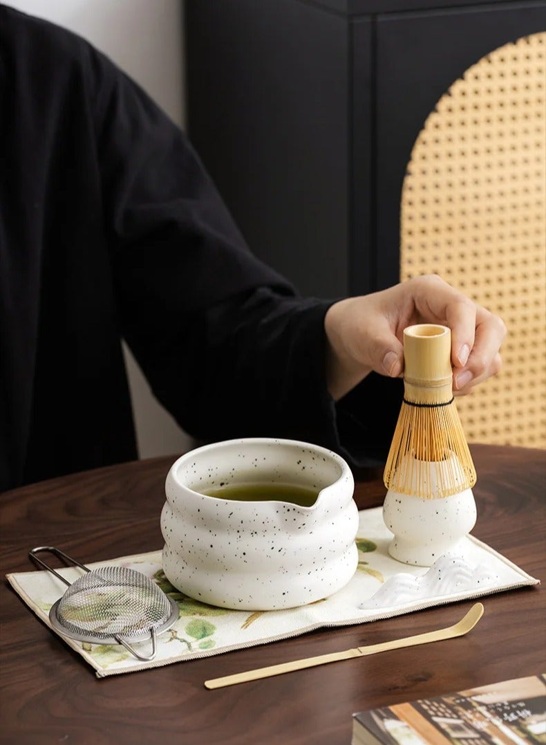 7 Pieces Matcha Whisk Set Bamboo Matcha Tools with Matcha Bowl Tea Sifter Whisk Holder Scoop Matcha Tea Making Kit  - Image 3