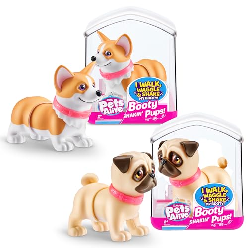Pets Alive Booty Shakin Pups Corgi Pug by ZURU Interactive Mini Dog Toys That Walk Waggle and Booty Shake Electronic Puppy Toy for Kids and Girls 2 Pack - Image 1