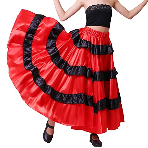VNOEVW Women & Girls Red-Black Layered Ruffle Skirt for Belly Dance (14-18 Years) - Image 2