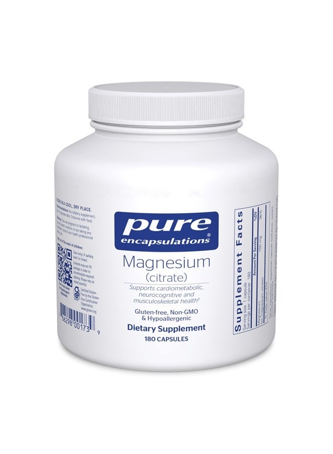 Pure Encapsulations Magnesium (Citrate) - Supplement for Sleep, Heart Health, Cognitive Health, Bone Health, Energy, Muscles, and Metabolism* - with Premium Magnesium - 180 Capsules - Image 1