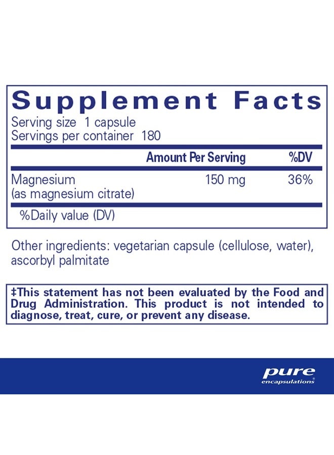 Pure Encapsulations Magnesium (Citrate) - Supplement for Sleep, Heart Health, Cognitive Health, Bone Health, Energy, Muscles, and Metabolism* - with Premium Magnesium - 180 Capsules - Image 2