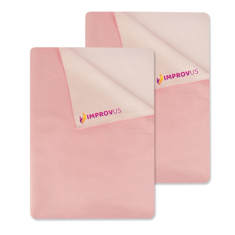 IMPROVUS Instadry Anti-Piling Fleece Extra Absorbent Quick Dry Sheet for New Born Babies, Cotton Bed Protector Mattress, Reusable Waterproof Baby Cot Sheet for Toddler Infant (Light Pink - Pack of 2)