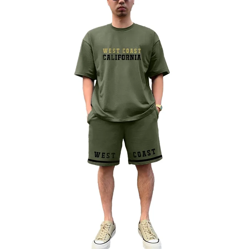 NOBERO Men's Olive Green Cotton Blend Co-Ord Set