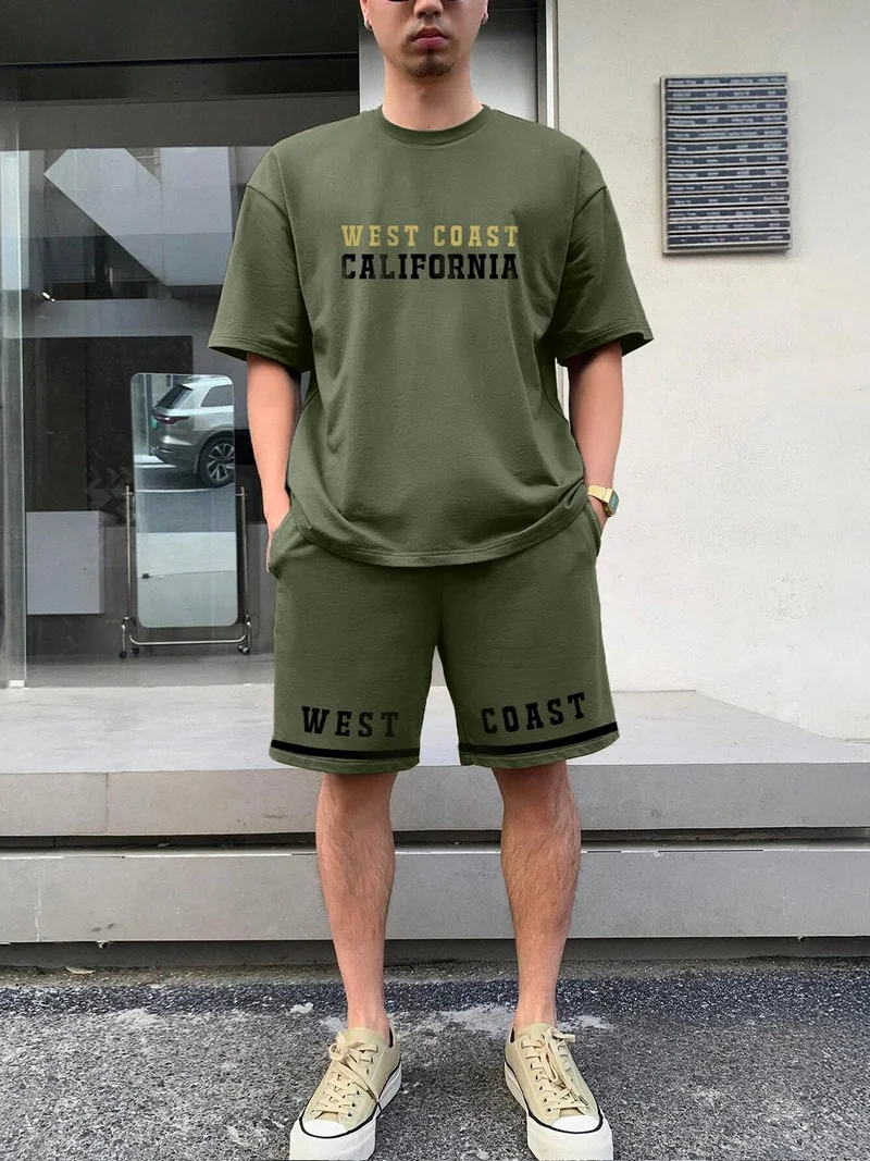 NOBERO Men's Olive Green Cotton Blend Co-Ord Set